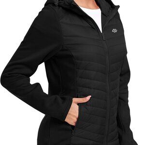 Womens Fleece Lined Softshell Jacket Hooded Lightweight Insulated Puffer Hybrid